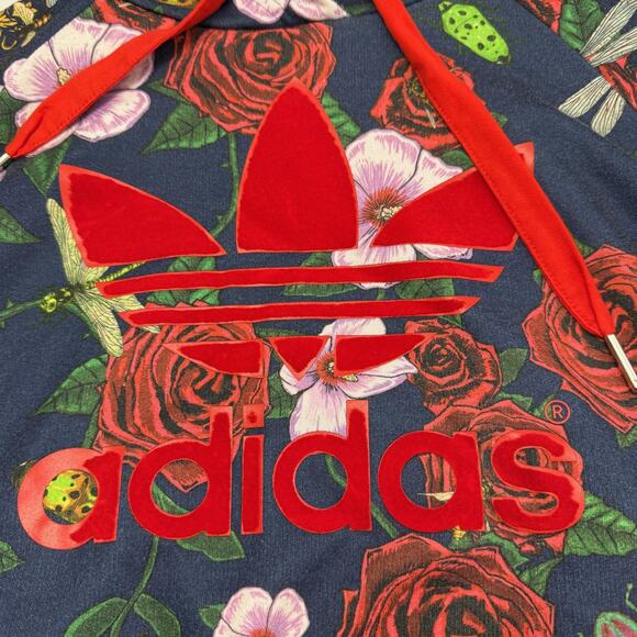 Adidas Rita Ora Hoodie Hoodie Womens Small Navy Floral Rose Trefoil Flocked - Picture 2 of 12